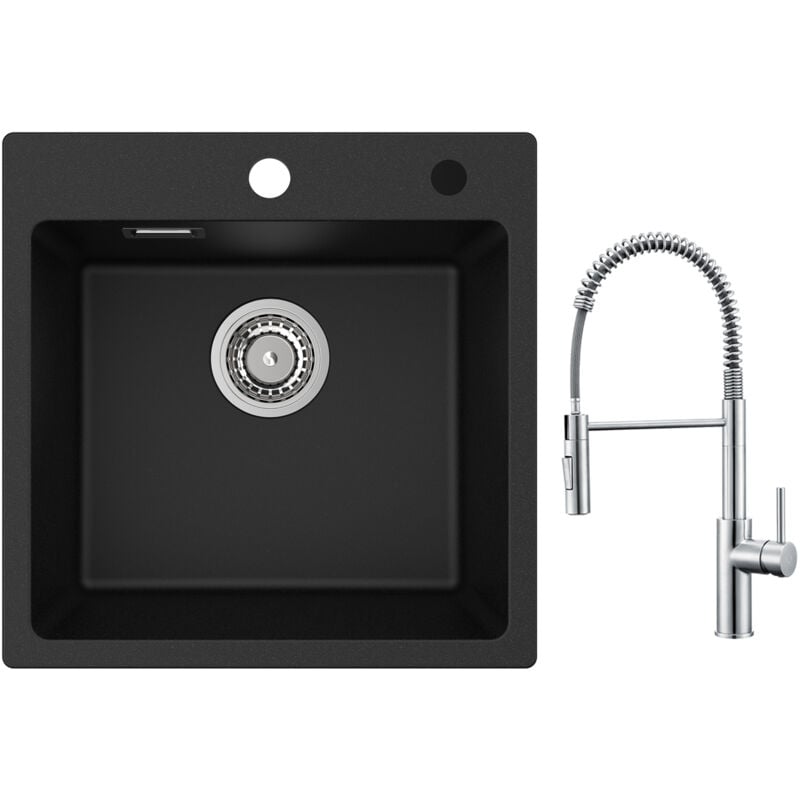 foto del prodotto cecipa lavello 1 vasca in quarzo e resina 45x45 cm lavello cucina lavello incasso miscelatore cucina a molla con doccetta estraibile, rubinetto
