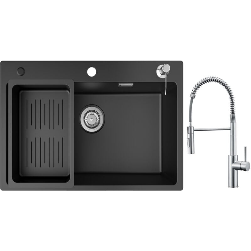 foto del prodotto cecipa lavello 1 vasca in quarzo e resina 70x45cm con piletta e dosatore sapone miscelatore cucina spring con doccia estraibile, 2 modalit di
