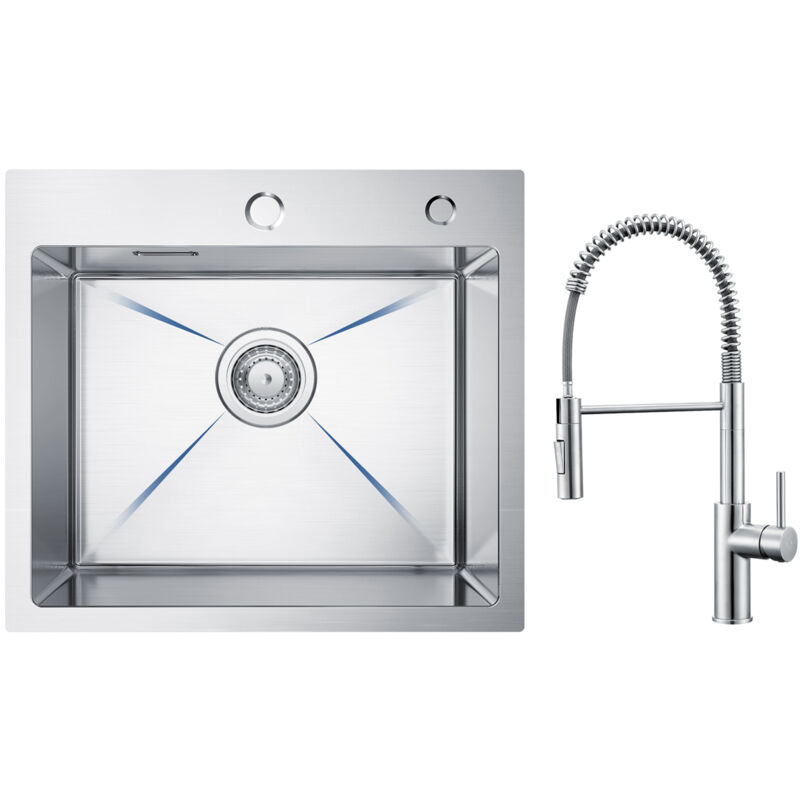 foto del prodotto cecipa lavello acciaio inox 1 vasca 50 45 cm lavello cucina spazzolato miscelatore cucina spring con doccetta estraibile, rubinetto lavello 2