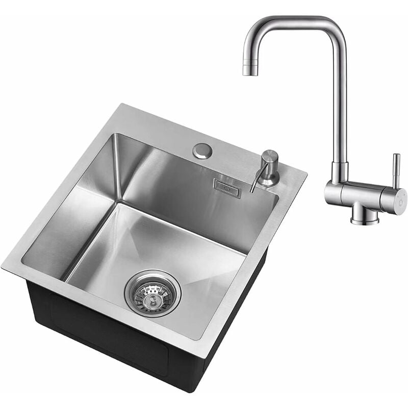 foto del prodotto cecipa lavello cucina 1 vasca 40 45 cm, lavandino cucina in acciaio inox 304 con raccordi di scarico e troppopieno rubinetto cucina pieghevole