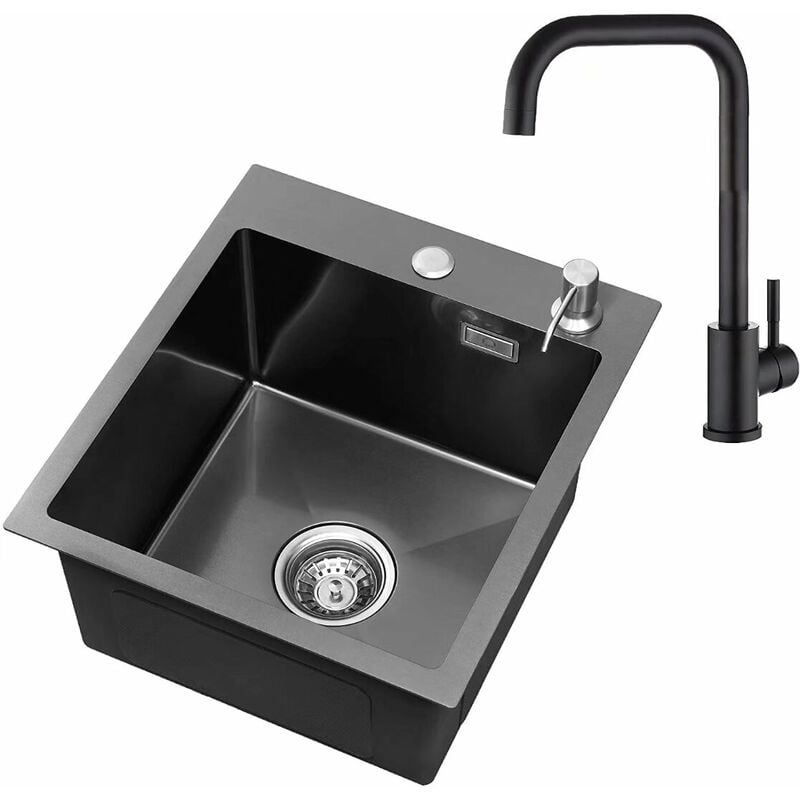 foto del prodotto cecipa lavello cucina 1 vasca 40 45 cm, lavandino cucina, raccordi di scarico e troppopieno, dispenser di sapone non incluso, antracite 