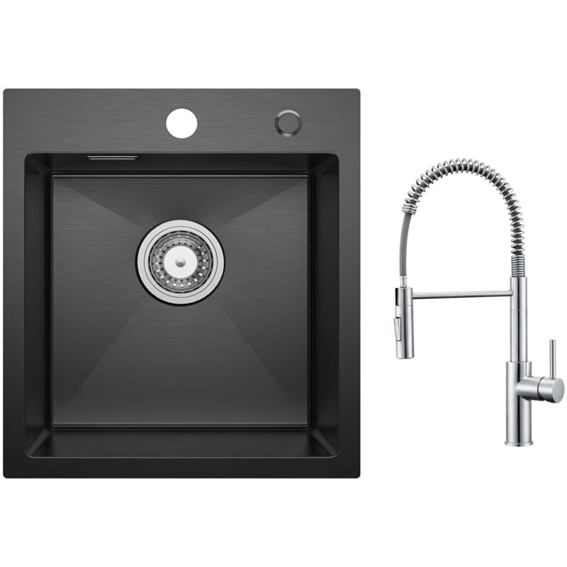 foto del prodotto cecipa lavello cucina 1 vasca 40 45 cm nero lavello cucina acciaio inox 304 montaggio ad incasso miscelatore cucina spring con doccetta
