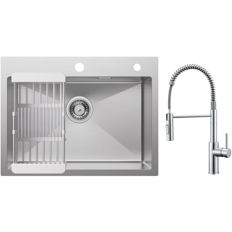 foto del prodotto cecipa lavello cucina 1 vasca 60 45 cm con cestello scarico lavello cucina spazzolato miscelatore cucina spring con doccetta estraibile,
