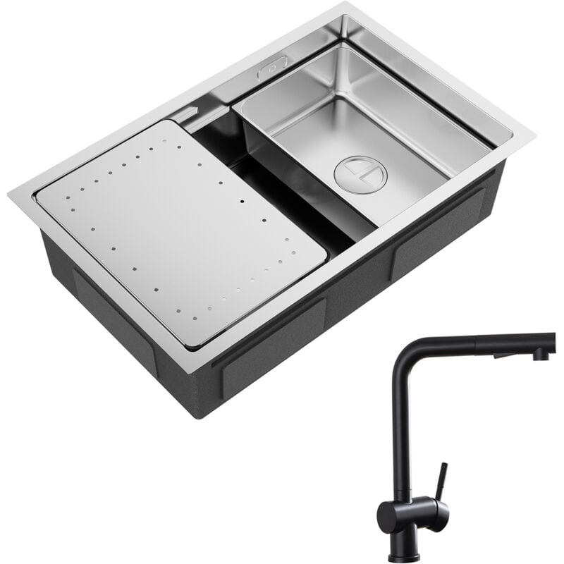 foto del prodotto cecipa lavello cucina 1 vasca 70 44 21cm lavello da incasso in acciaio inox spazzolato con gocciolatoio e vasca miscelatore con doccetta estraibile