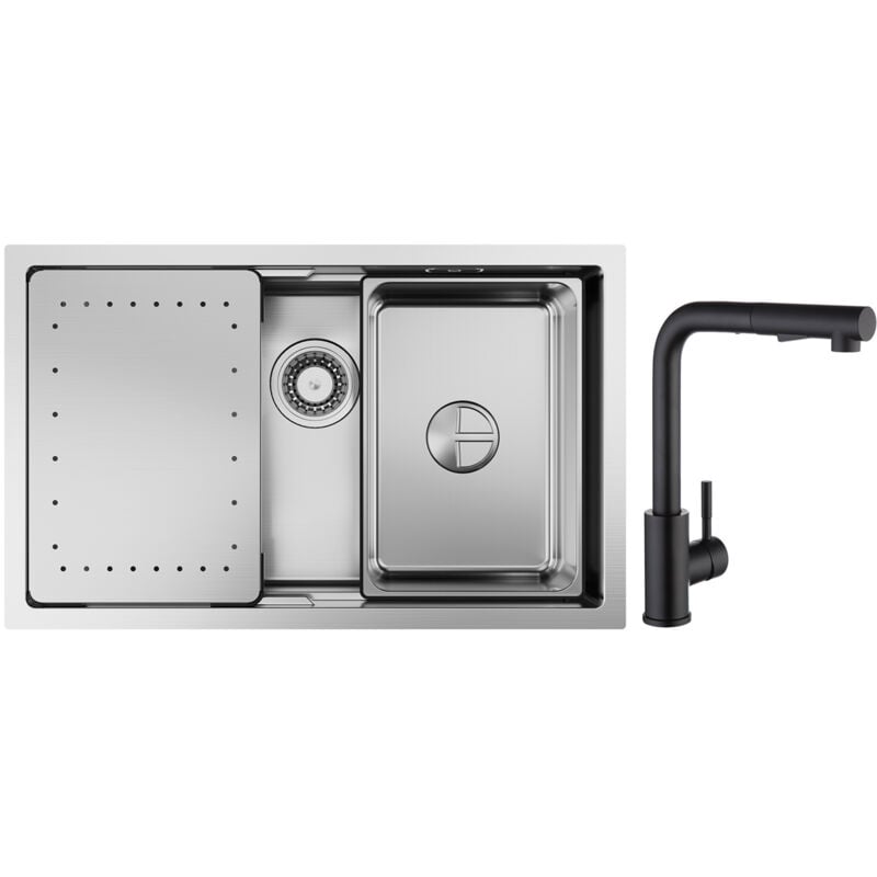 foto del prodotto cecipa lavello cucina 1 vasca 70 44 21cm lavello incasso acciaio inox spazzolato con gocciolatoio e vasca miscelatore cucina con doccetta