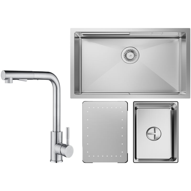 foto del prodotto cecipa lavello cucina 1 vasca 70 44 21cm lavello incasso acciaio inox spazzolato con gocciolatoio e vasca miscelatore cucina spazzolato con