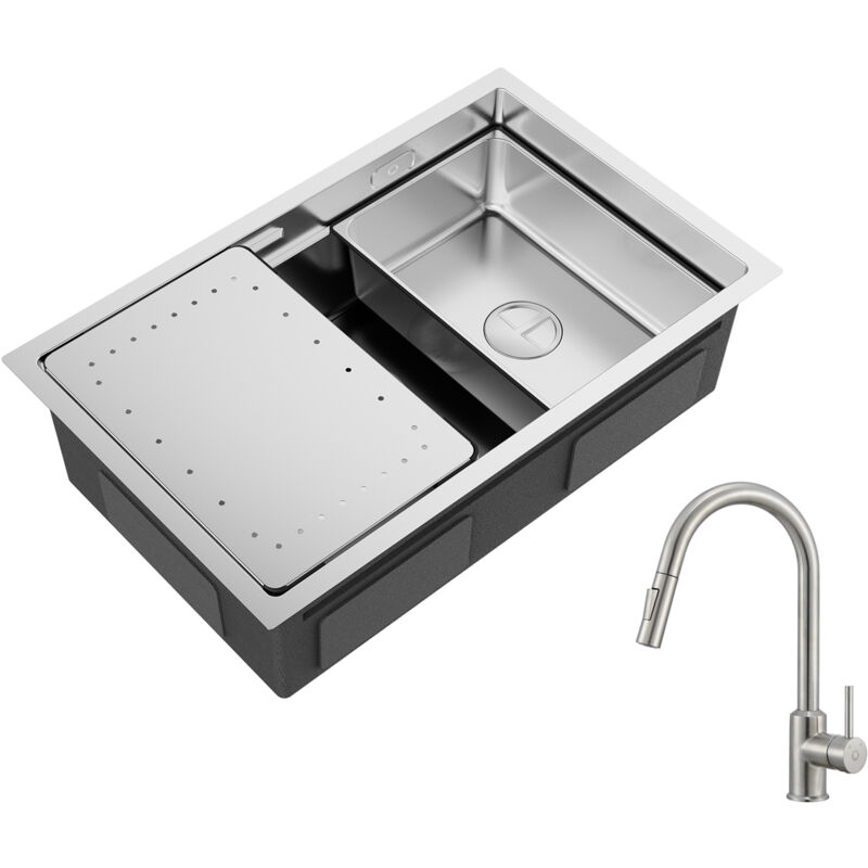 foto del prodotto cecipa lavello cucina 1 vasca 70 44 21cm lavello incasso acciaio inox spazzolato con gocciolatoio e vasca miscelatore cucina spazzolato con
