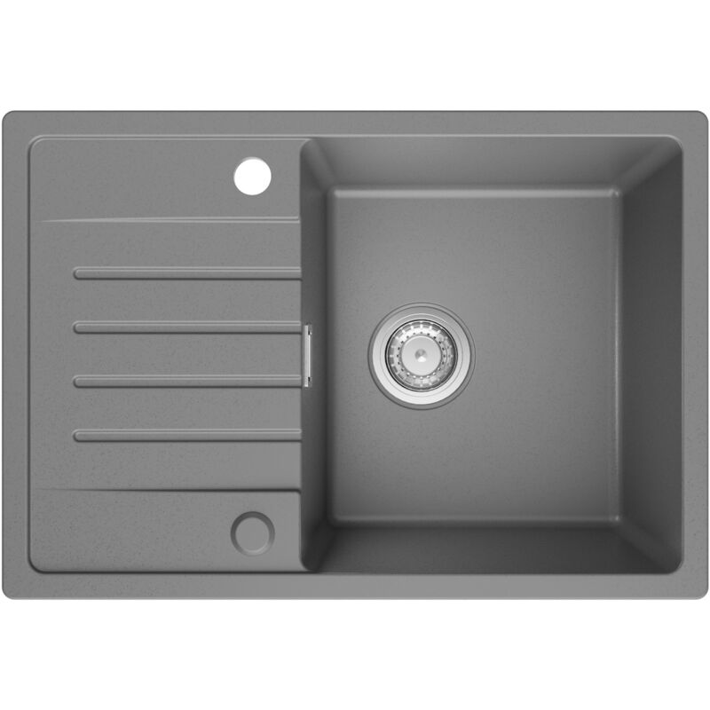 foto del prodotto cecipa lavello cucina 1 vasca con gocciolatoio 65 x 45 cm incasso in quarzo e resina lavello 1 vasca grigio due direzioni di installazione