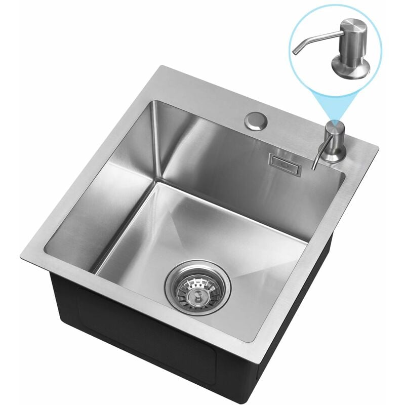 foto del prodotto cecipa lavello cucina 1 vasca, lavandino cucina in acciaio inox 304 almeno 40 cm dal fondo dell armadio, raccordi di scarico e troppopieno, 40 45