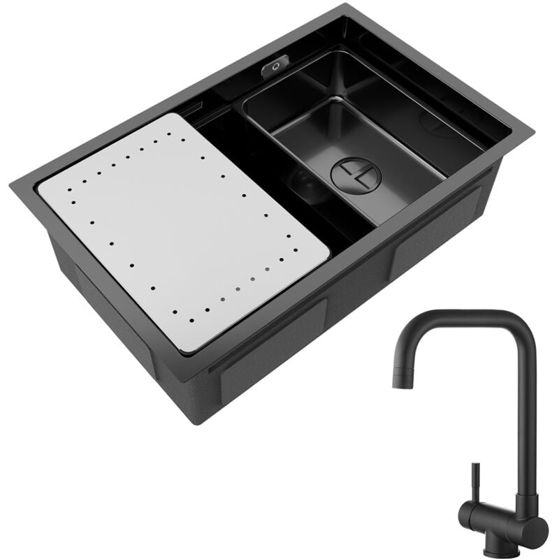 foto del prodotto cecipa lavello cucina 1 vasca nera con gocciolatoio e vasca lavello da incasso 70 44 21cm miscelatore cucina pieghevole nero rubinetto pieghevole