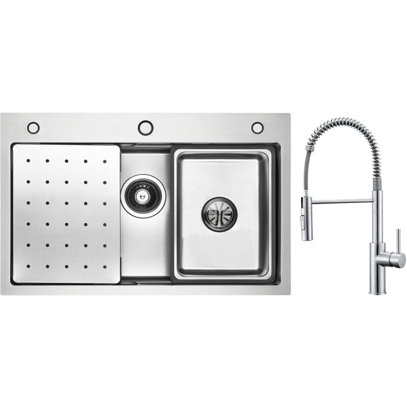 foto del prodotto cecipa lavello cucina lavello 1 vasca 70 45 cm con gocciolatoio vasca dispenser sapone miscelatore cucina a molla con doccetta estraibile,