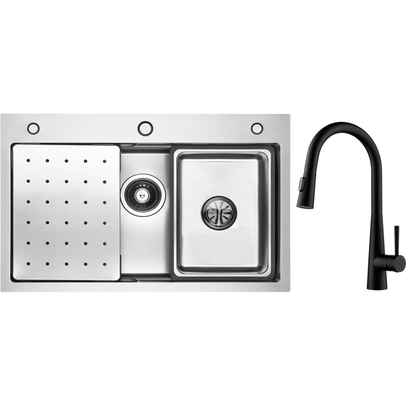 foto del prodotto cecipa lavello cucina lavello 1 vasca 70 45cm con gocciolatoio vaschetta dosatore sapone miscelatore cucina con doccetta estraibile, 3