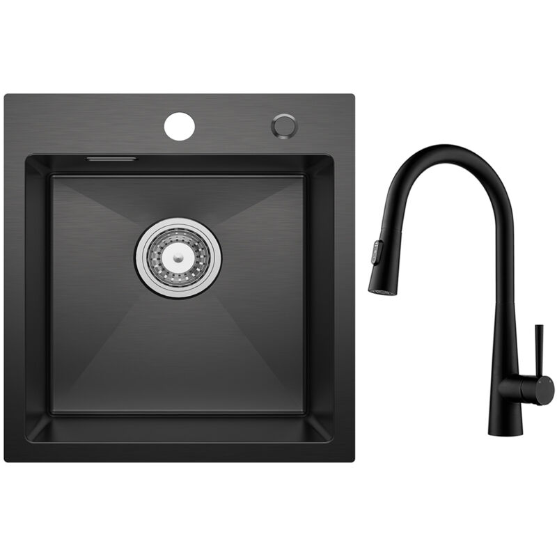 foto del prodotto cecipa lavello da cucina 1 vasca 40 45 cm nero lavello da cucina in acciaio inox 304 da incasso miscelatore da cucina con doccetta estraibile, 3