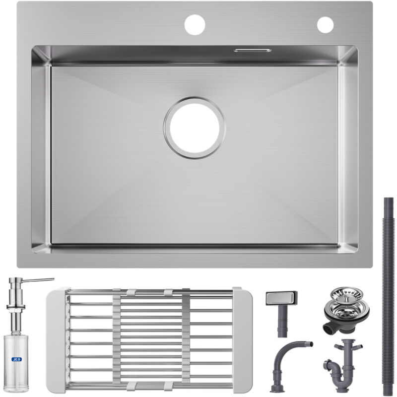 foto del prodotto cecipa lavello da cucina 1 vasca 60 45 18 cm lavello da cucina in acciaio inox 304 spazzolato con cestello di scarico dispenser di sapone da cucina