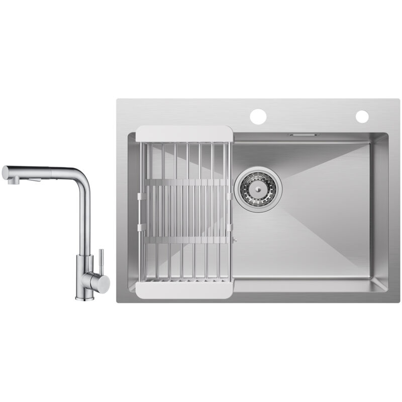 foto del prodotto cecipa lavello da cucina 1 vasca 60 45 18 cm lavello da cucina in acciaio inox 304 spazzolato con cestello di scarico miscelatore da cucina con