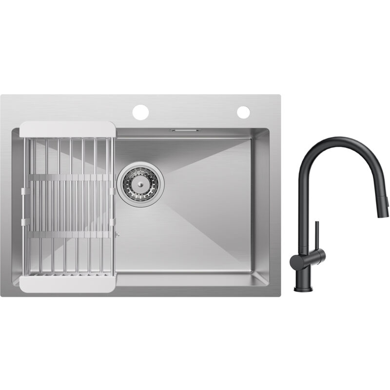 foto del prodotto cecipa lavello da cucina 1 vasca 60 45 18 cm lavello da cucina in acciaio inox 304 spazzolato con cestello di scarico miscelatore da cucina con