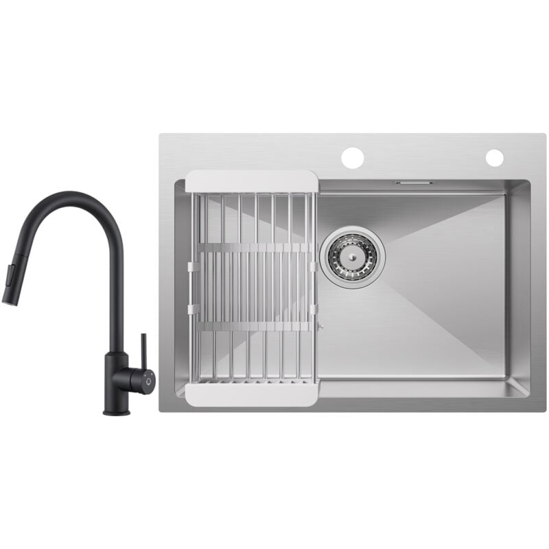 foto del prodotto cecipa lavello da cucina 1 vasca 60 45 18 cm lavello da cucina in acciaio inox 304 spazzolato con cestello di scarico miscelatore da cucina con