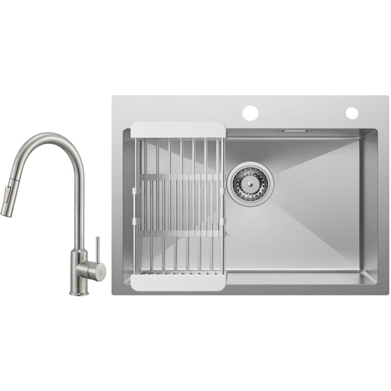 foto del prodotto cecipa lavello da cucina 1 vasca 60 45 18 cm lavello da cucina in acciaio inox 304 spazzolato con cestello di scarico miscelatore da cucina con