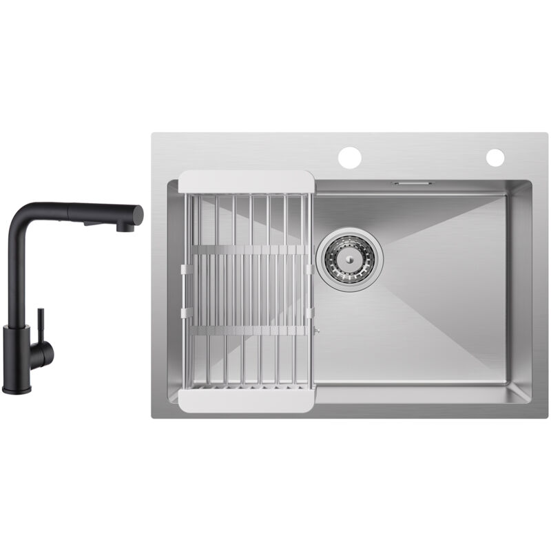 foto del prodotto cecipa lavello da cucina 1 vasca 60 45 18 cm lavello da cucina in acciaio inox 304 spazzolato con cestello di scarico miscelatore da cucina nero
