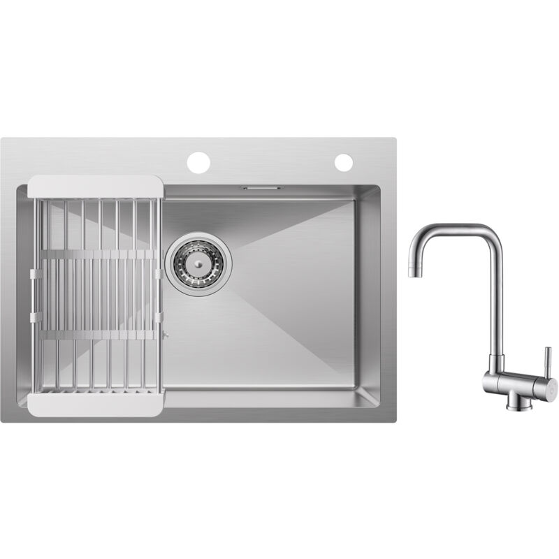 foto del prodotto cecipa lavello da cucina 1 vasca 60 45 18 cm lavello da cucina in acciaio inox 304 spazzolato con cestello di scarico rubinetto da cucina