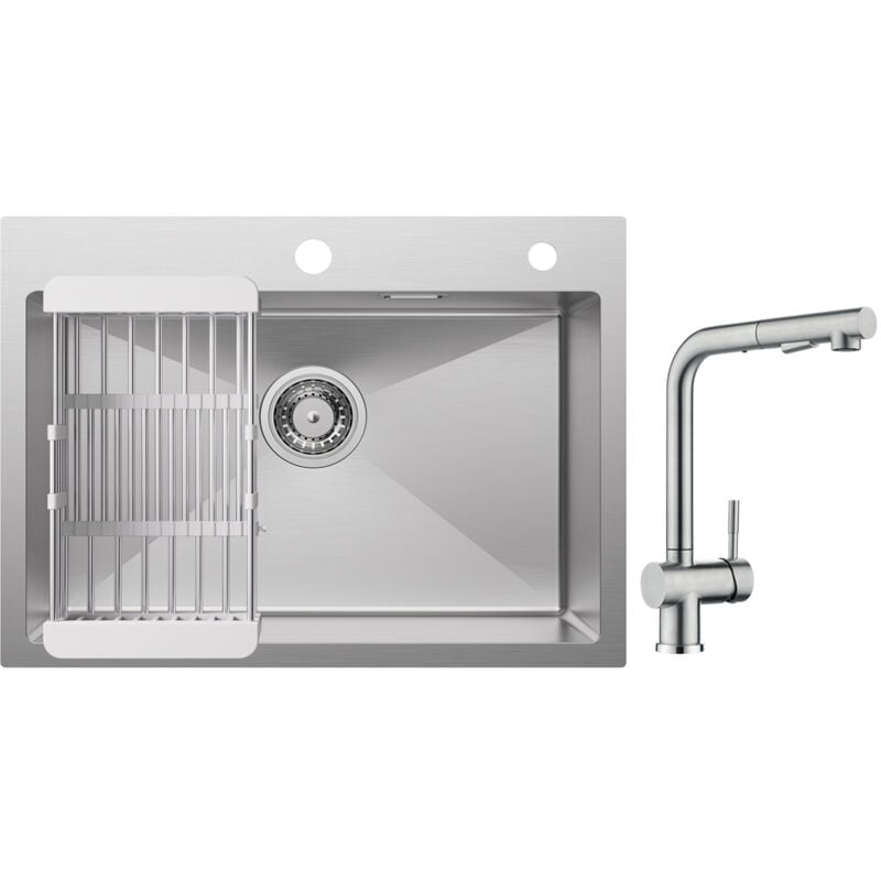 foto del prodotto cecipa lavello da cucina 1 vasca 60 45 18 cm lavello da cucina in acciaio inox 304 spazzolato con cestello di scarico rubinetto da cucina con
