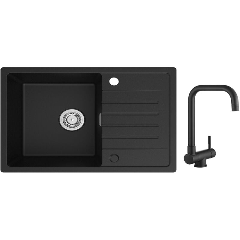 foto del prodotto cecipa lavello da cucina 1 vasca con gocciolatoio, lavello da cucina in quarzo e resina 78x45 cm lavello nero di grande capacit rubinetto da