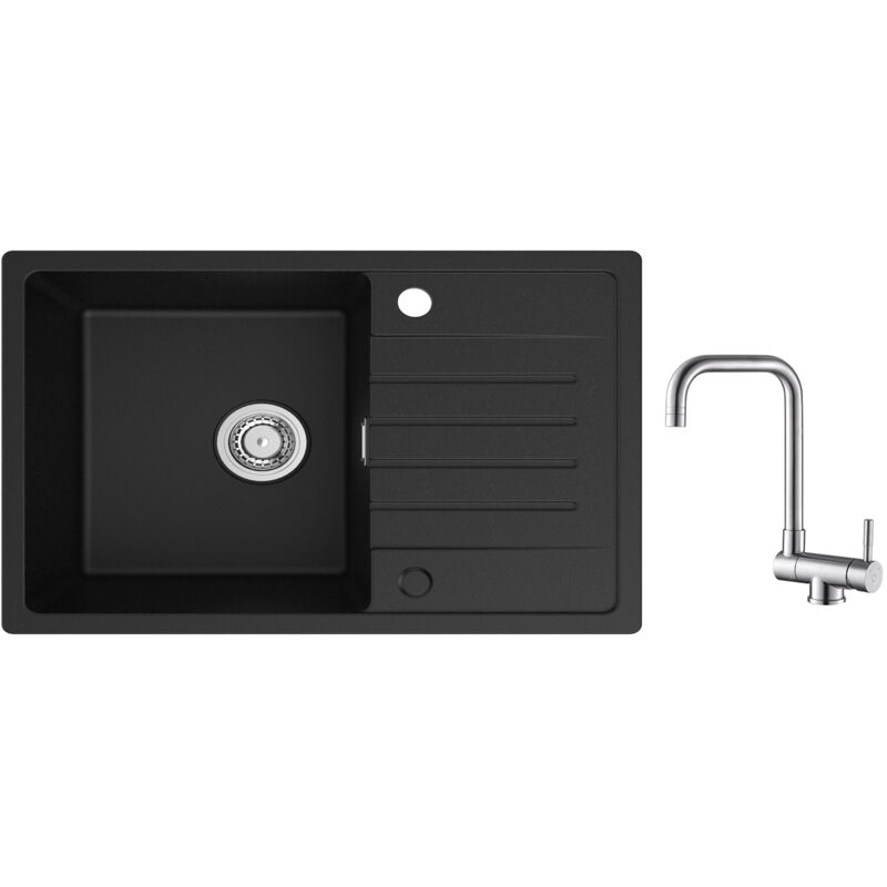 foto del prodotto cecipa lavello da cucina 1 vasca con gocciolatoio, lavello da cucina in quarzo e resina 78x45 cm lavello nero di grande capacit rubinetto da