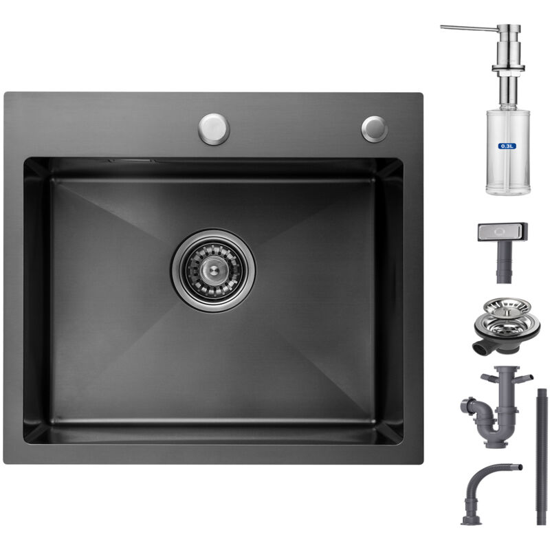 foto del prodotto cecipa lavello da cucina 1 vasca lavello in acciaio inox 1 vasca 50 45 18,5 cm dispenser di sapone spazzolato