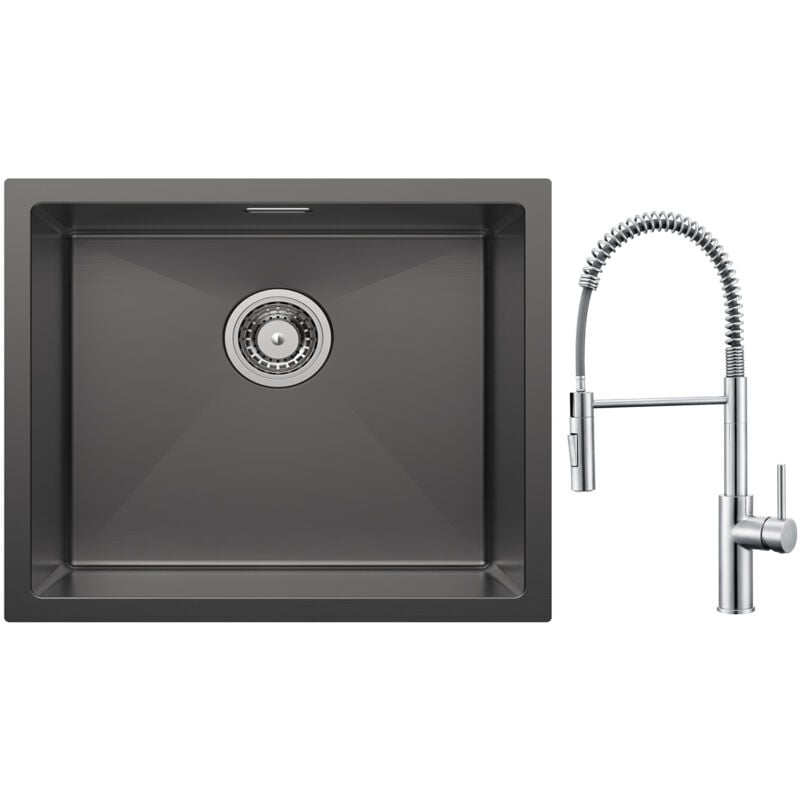 foto del prodotto cecipa lavello da cucina a 1 vasca 5044 cm in acciaio inox nero miscelatore da cucina a molla con doccetta estraibile, rubinetto lavello 2