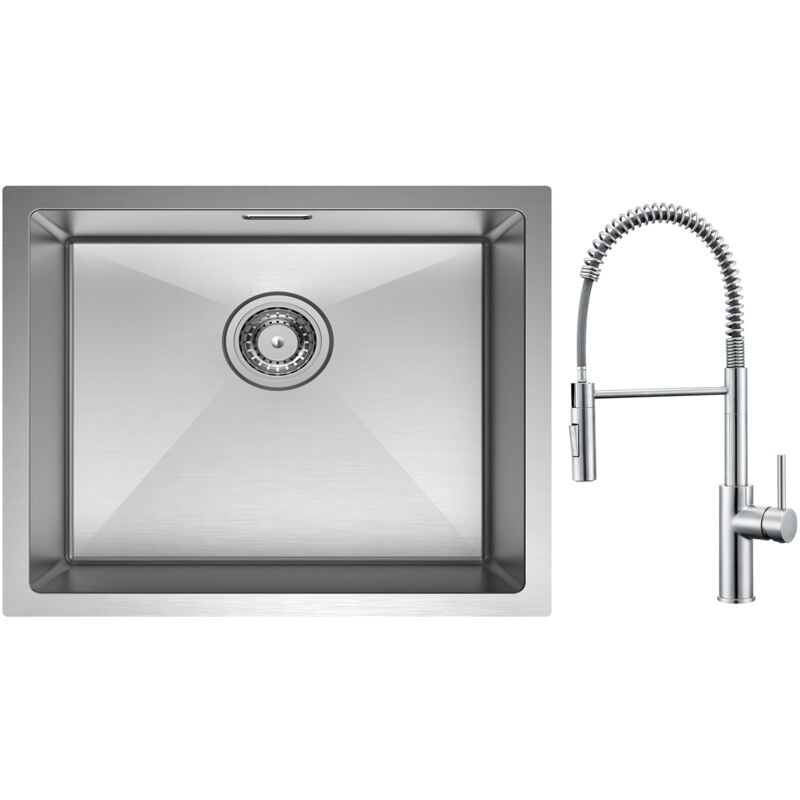 foto del prodotto cecipa lavello da cucina a 1 vasca 5044 cm in acciaio inox spazzolato miscelatore da cucina a molla con doccetta estraibile, rubinetto del
