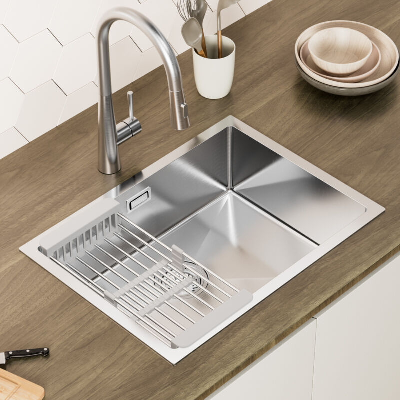foto del prodotto cecipa lavello da cucina a 1 vasca 60 44 18 cm lavello a 1 vasca con cestello di scarico lavello da cucina in acciaio inox spazzolato di grande
