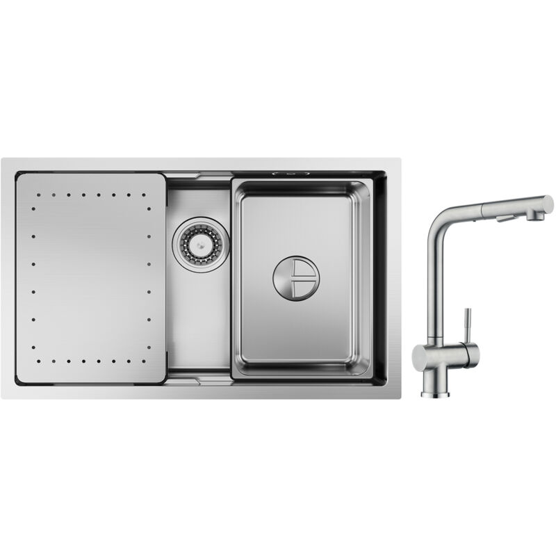 foto del prodotto cecipa lavello da cucina a 1 vasca 70 44 21 cm lavello da incasso in acciaio inossidabile spazzolato con gocciolatoio e vasca miscelatore da