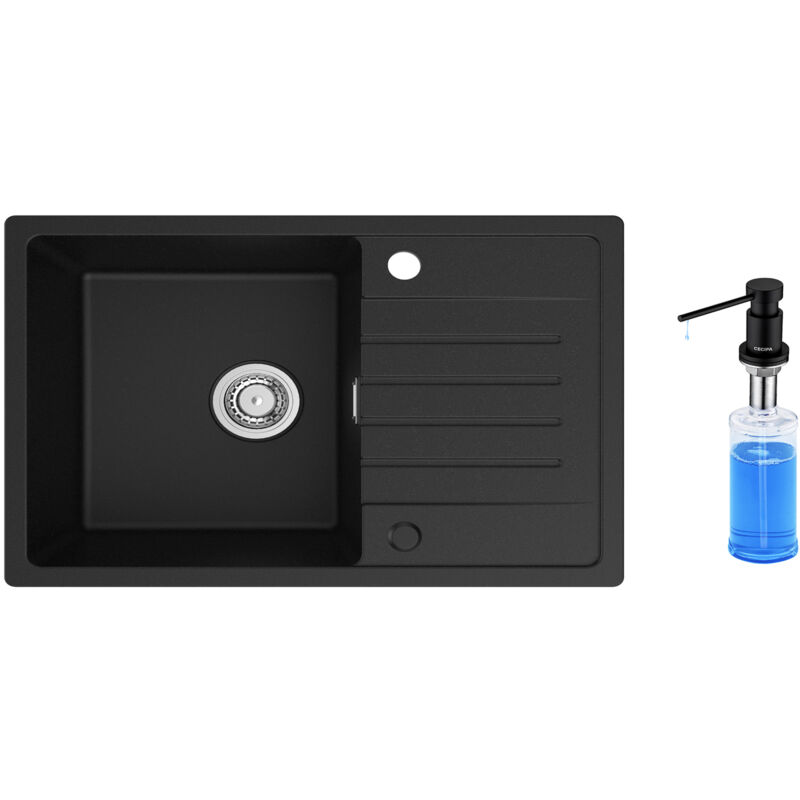 foto del prodotto cecipa lavello da cucina a 1 vasca con gocciolatoio, lavello da cucina in quarzo e resina 78x45 cm lavello nero di grande capacit dispenser per