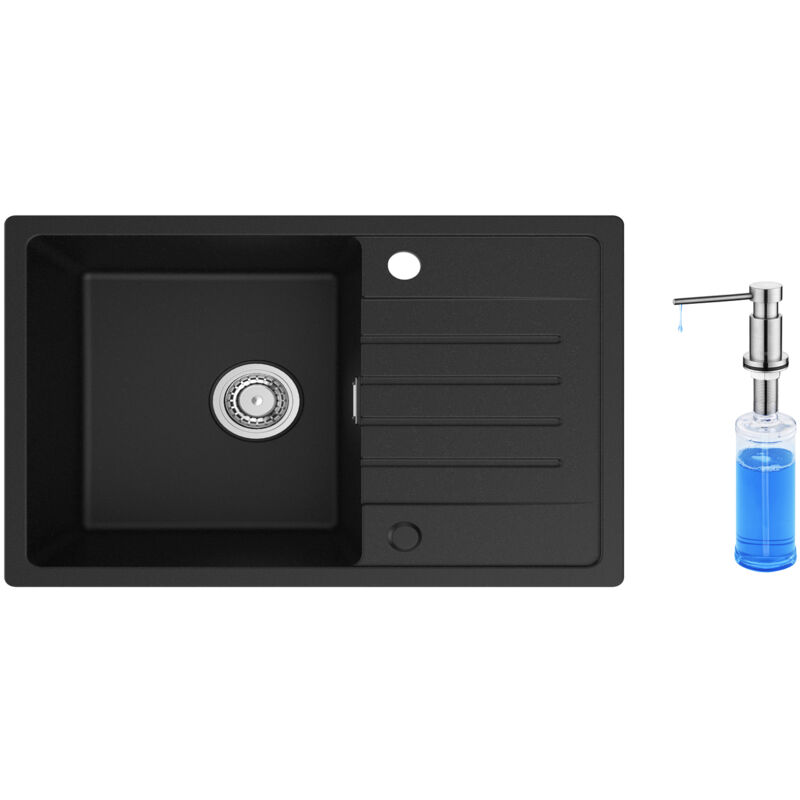 foto del prodotto cecipa lavello da cucina a 1 vasca con gocciolatoio, lavello da cucina in quarzo e resina 78x45 cm lavello nero di grande capacit dispenser per