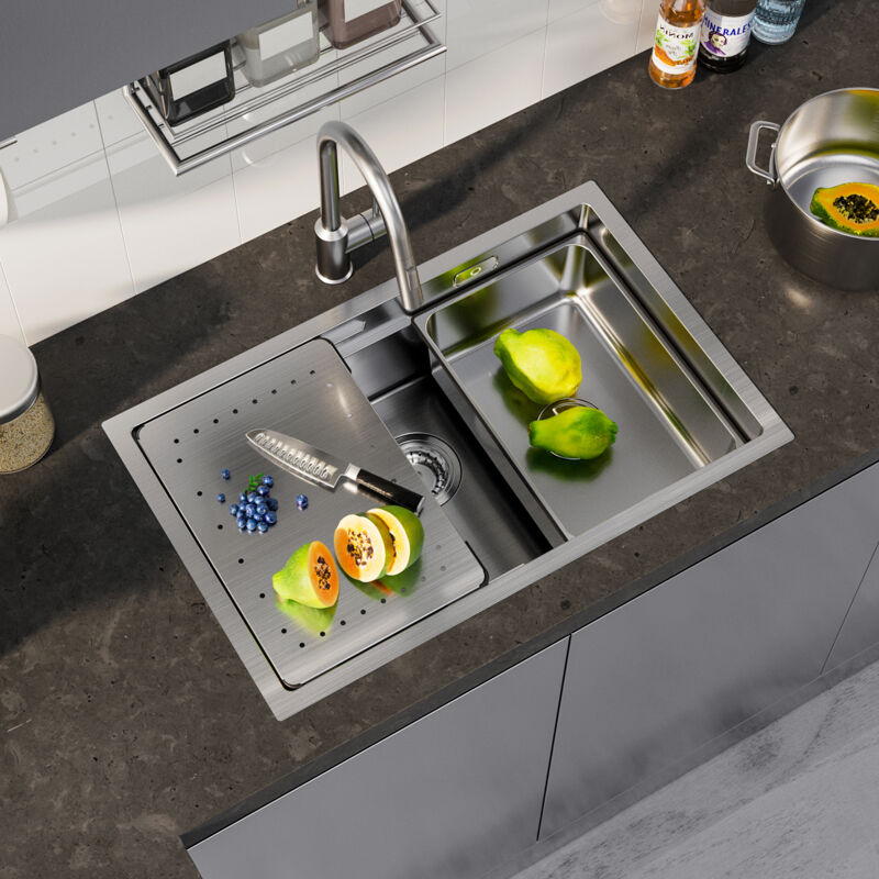 foto del prodotto cecipa lavello da cucina a una vasca 70x44x21cm lavello da cucina lavello da incasso in acciaio inox spazzolato lavello da cucina con gocciolatoio