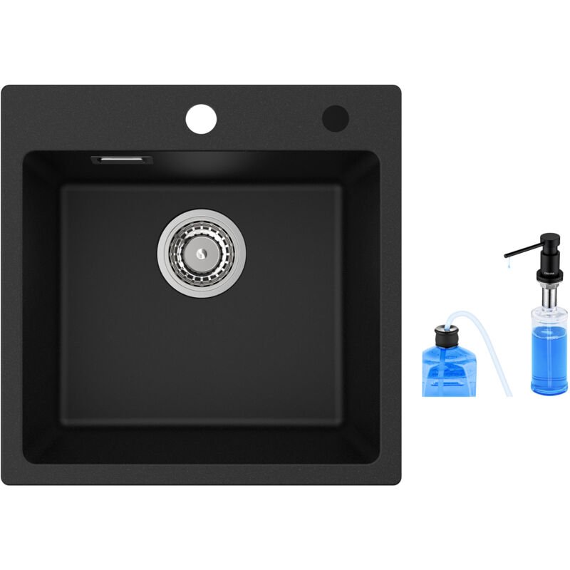 foto del prodotto cecipa lavello da cucina in quarzo 1 vasca 45x45 cm dispenser sapone nero 300ml lavello da cucina in quarzo e resina lavello da cucina