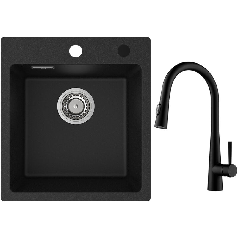 foto del prodotto cecipa lavello da cucina in quarzo nero 40x45 cm lavello da cucina in granito lavello da incasso 1 vasca miscelatore da cucina con doccetta