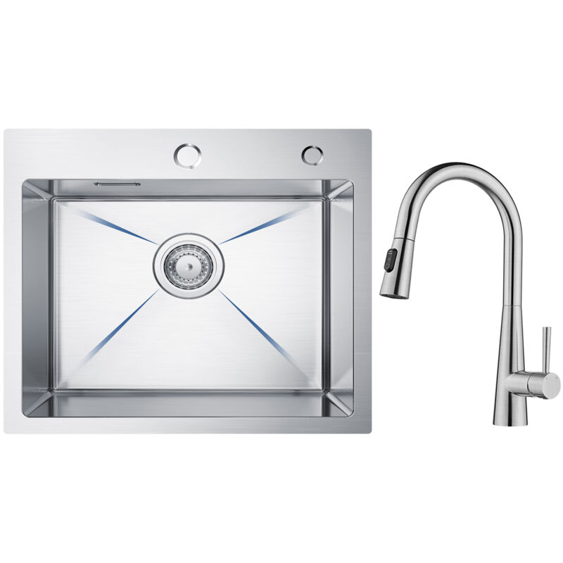 foto del prodotto cecipa max lavello acciaio inox lavello 1 vasca 50 45 cm lavello cucina spazzolato miscelatore cucina con doccetta estraibile, 3 modalit di