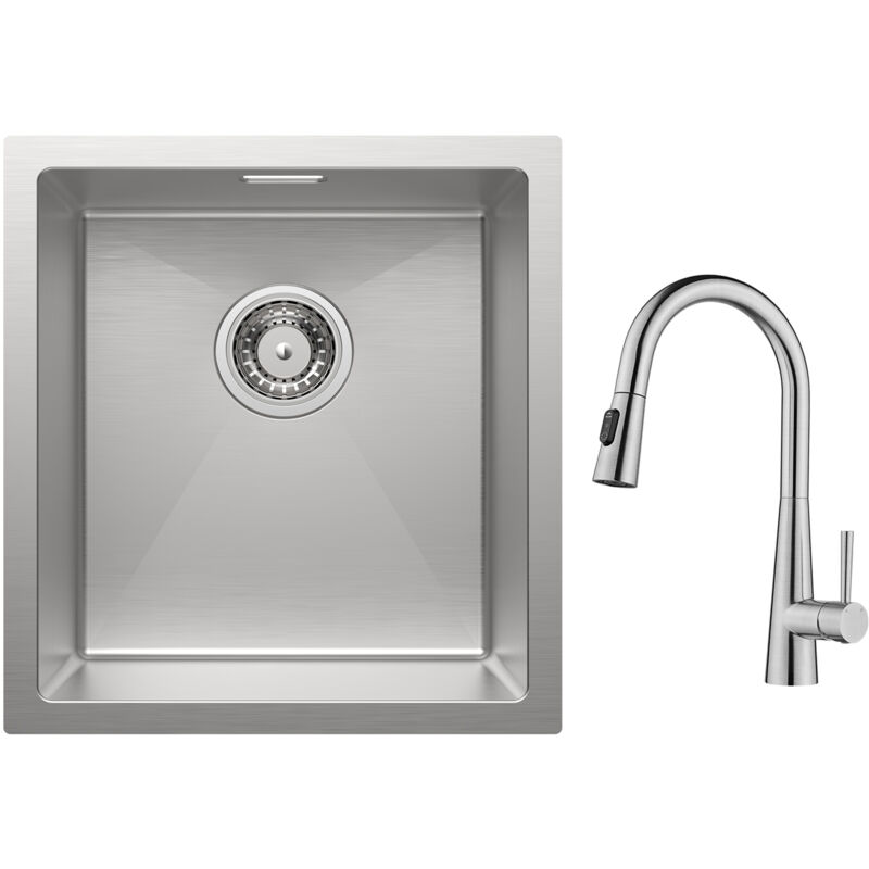foto del prodotto cecipa max lavello cucina 1 vasca 40x44cm lavello acciaio inox spazzolato miscelatore cucina con doccetta estraibile, con 3 modalit di uscita