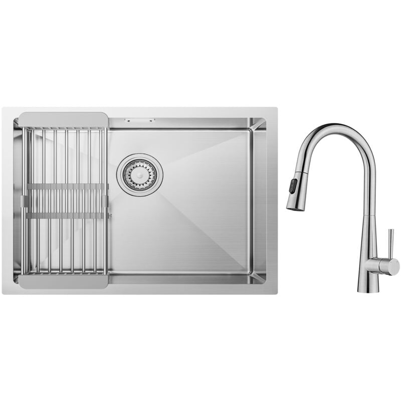 foto del prodotto cecipa max lavello cucina 1 vasca con cestello scarico 60 44 cm spazzolato miscelatore cucina con doccetta estraibile, 3 modalit di uscita