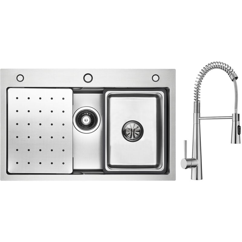 foto del prodotto cecipa max lavello cucina lavello 1 vasca 70 45cm con gocciolatoio, vaschetta, dosatore sapone miscelatore da cucina a molla con 3 tipi di