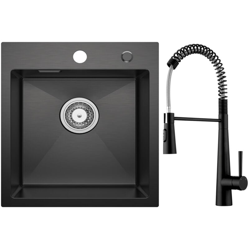 foto del prodotto cecipa max lavello da cucina 1 vasca 40 45 cm nero lavello da cucina in acciaio inox 304 da incasso miscelatore da cucina a molla con 3 tipi di