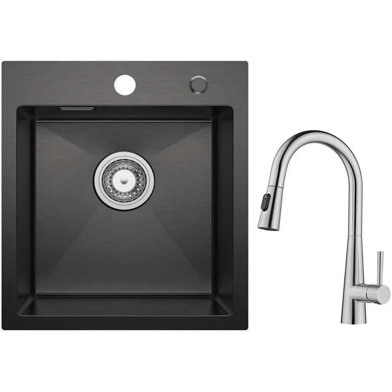 foto del prodotto cecipa max lavello da cucina 1 vasca 40 45 cm nero lavello da cucina in acciaio inox 304 da incasso miscelatore da cucina con doccetta