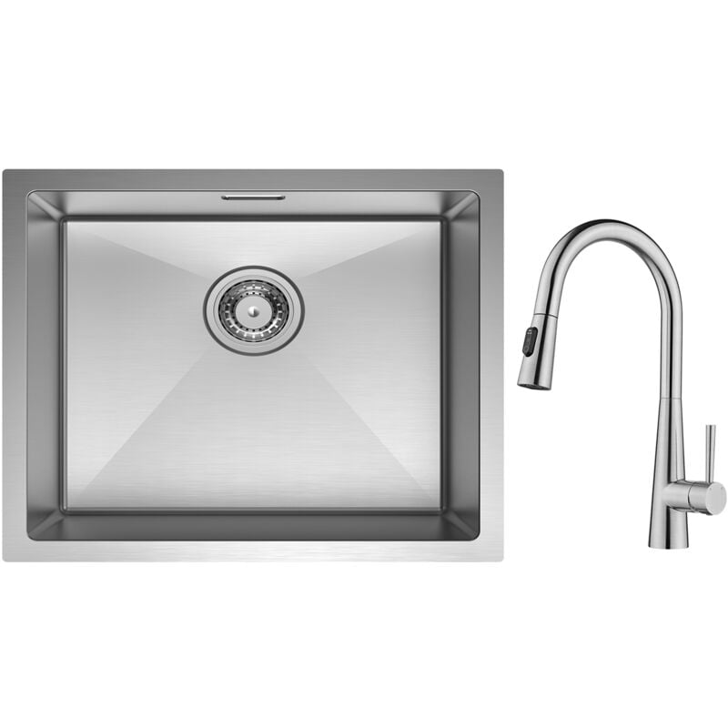foto del prodotto cecipa max lavello da cucina a 1 vasca 50 x 44 cm in acciaio inossidabile spazzolato miscelatore da cucina con doccetta estraibile, 3 modalit di