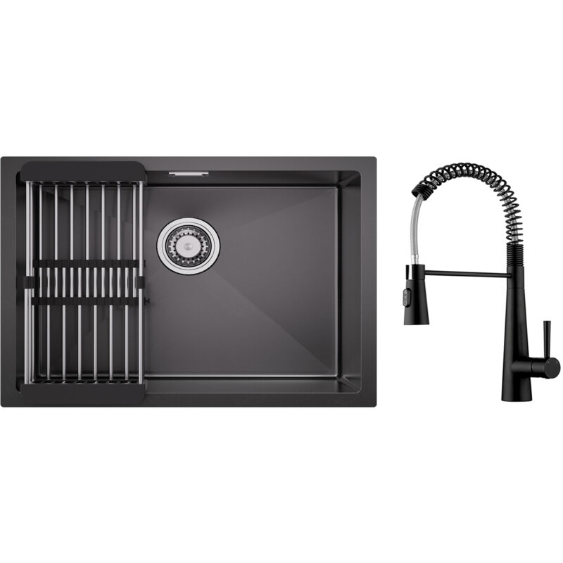 foto del prodotto cecipa max lavello da cucina in acciaio inox 1 vasca 60 44 cm con cestello di drenaggio miscelatore da cucina a molla con 3 modalit di uscita