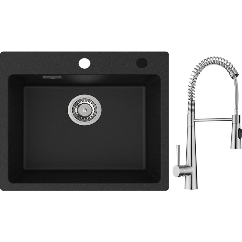 foto del prodotto cecipa max lavello da cucina in quarzo nero 1 vasca 50x45 cm lavello da cucina in quarzo lavello da cucina in granito miscelatore da cucina a
