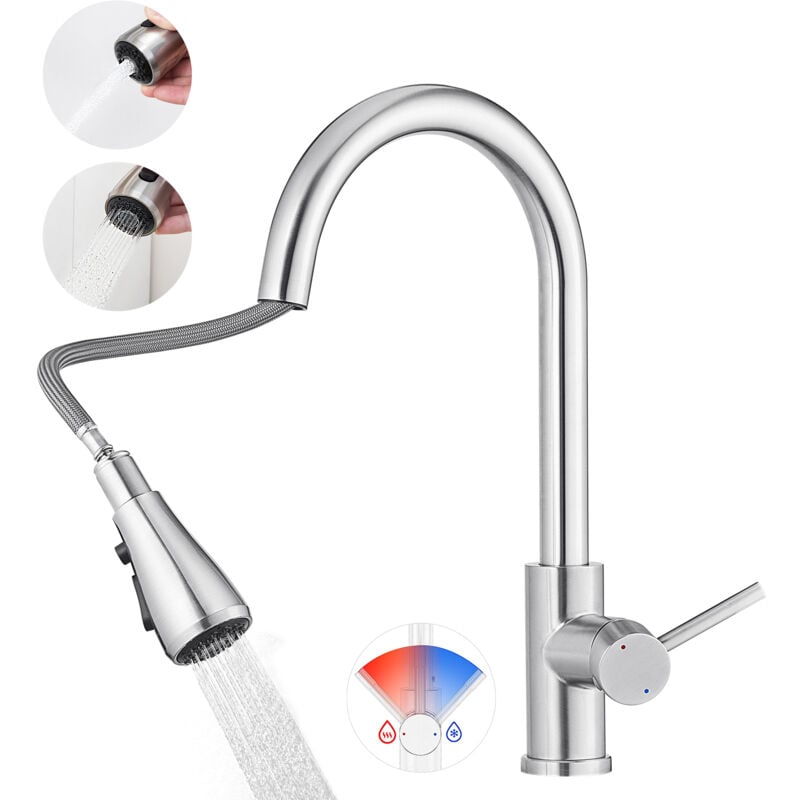 foto del prodotto cecipa max miscelatore per lavello con doccetta estraibile rubinetto da cucina con 2 modalit di getto miscelatore per lavello con