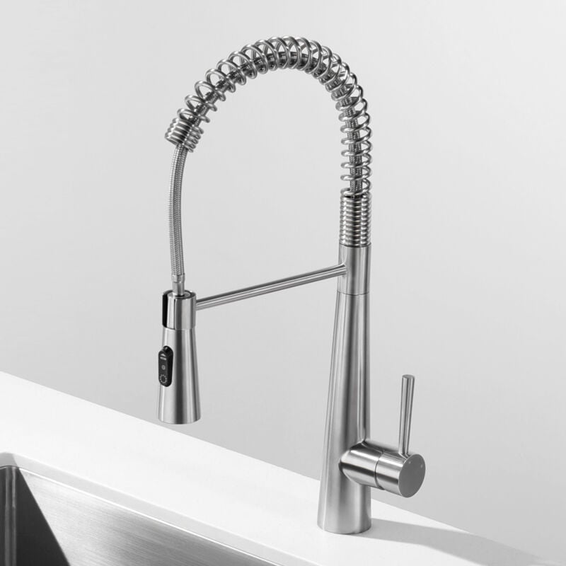 foto del prodotto cecipa miscelatore cucina con doccia estraibile, miscelatore a molla con 3 modalit di uscita acqua, rubinetto lavello girevole a 360 , spazzolato