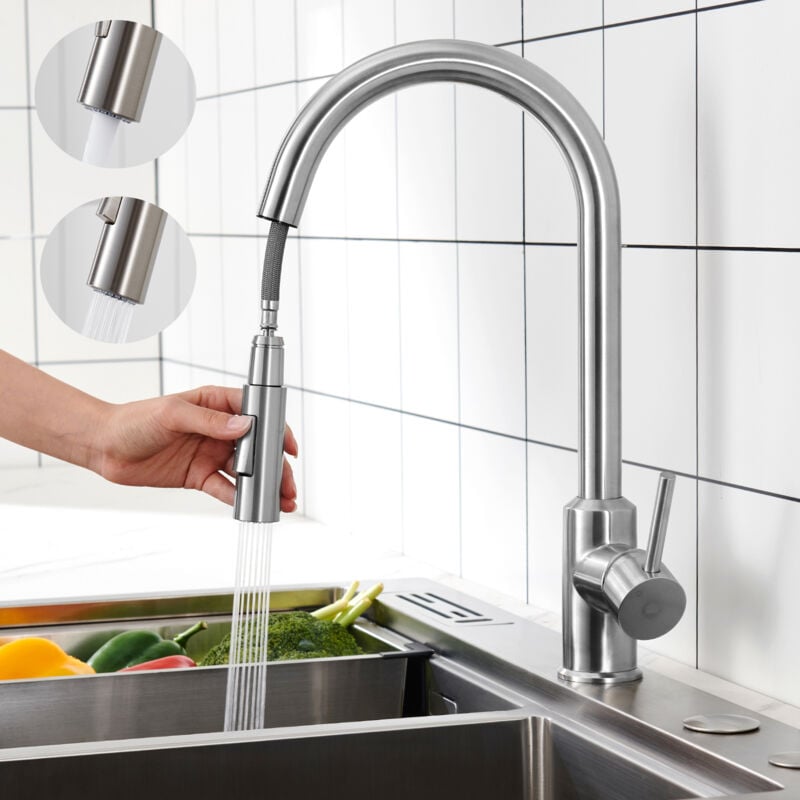 foto del prodotto cecipa miscelatore cucina estraibile forma u rubinetto cucina in acciaio inox spazzolato con doccetta estraibile miscelatore lavello 2 modalit 