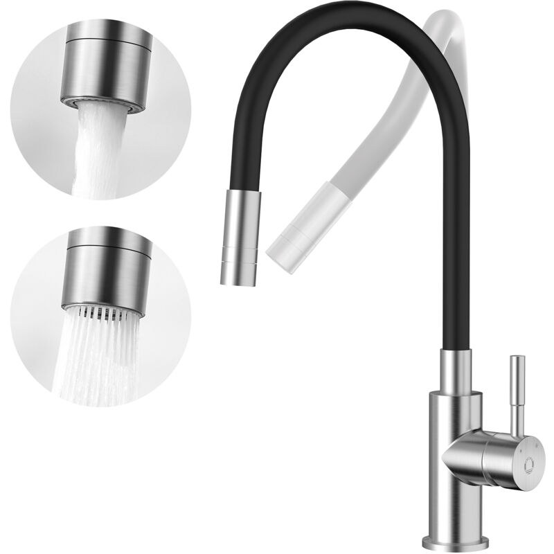 foto del prodotto cecipa miscelatore cucina flessibile con 2 tipi di getto nero spazzolato rubinetto cucina pieghevole rubinetto girevole a 360 con acqua